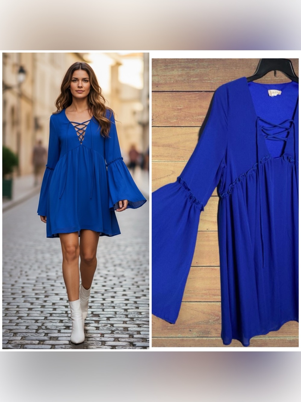 Altar'd State blue bell sleeve mini shirt dress